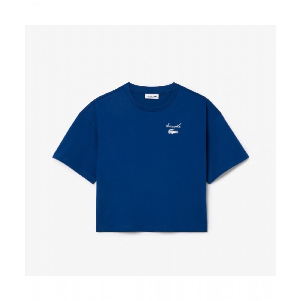 LacoSTe Women S Graphic PoinT ShorT Sleeve T ShirT [dark Blue]