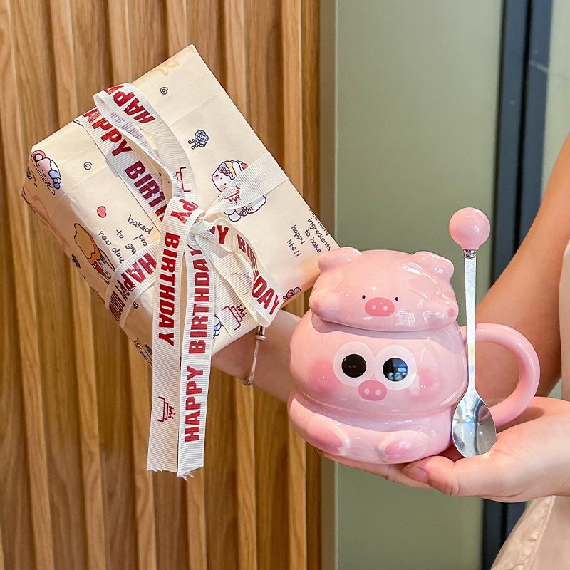 ins high-value cute pig cup ceramic mug home breakfast coffee cup for girls' birthday gifts