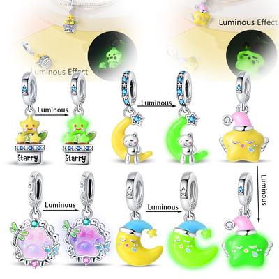 Copper Stars Moons Cats Paw Glowing Pendant Charm Fits Authentic Bracelet Charm Bead Necklace Diy Female Jewelry