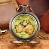 Antique Bronze Zodiac Star Sign Pocket Watch with Storage Box Retro Map Pattern Dial Necklace Watch Collection Gift Men Women