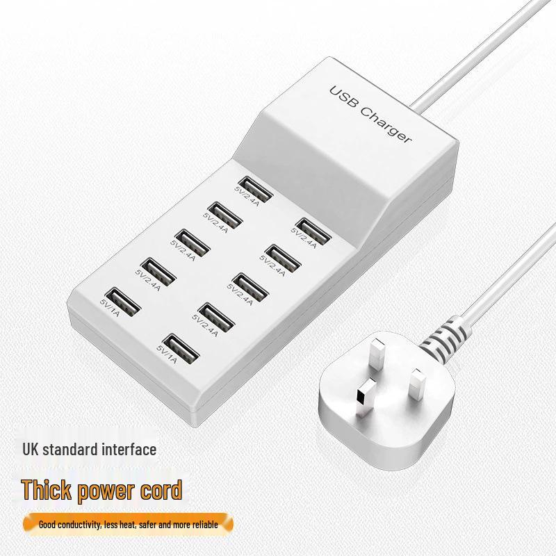 

10-Port USB Power Strip: Multi-Port Smart Fast Charger 5V 2A Universal Phone Charger UK Plug (+2 Yuan) брудно-білий