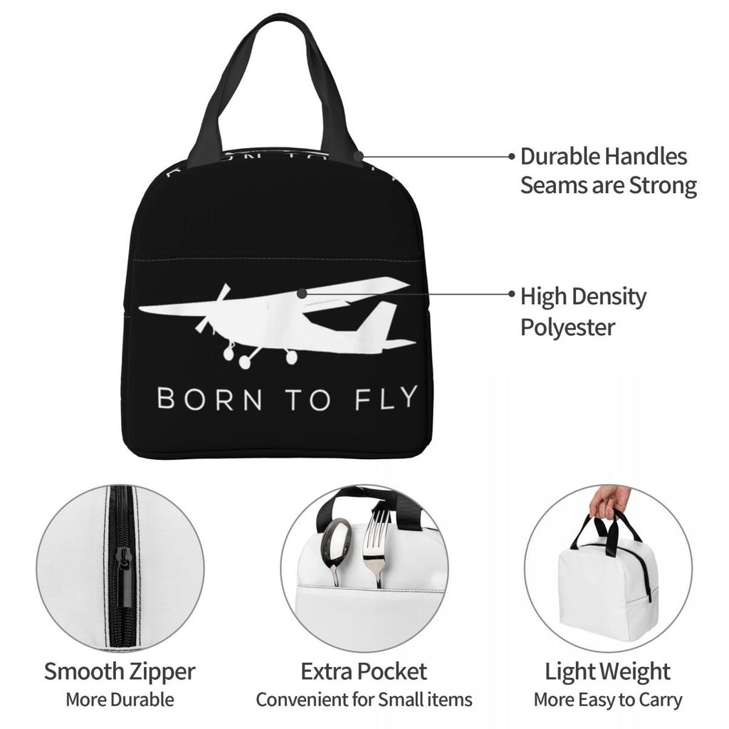 Born To Fly Captain Stripes Flight Pilot Insulated Lunch Bag Cooler Thermal Food Box Tote Leakproof Lunch Boxes Container