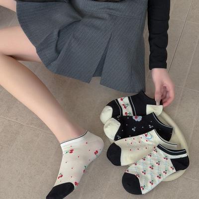 Spring and Summer Children's Boat Style Socks - Cute, Thin, Breathable, Cherry-Red, Sweet, College Style Cotton Socks