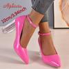Fashion Aphixta 3.94inch Transparent Chunky Heels Women Pumps Orange Pimp Buckle Ankle Strap Shoes Leisure Patent Leather Plus Size 50