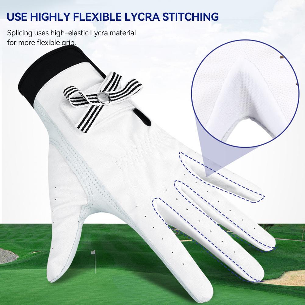 1 par de guantes de golf con lazo para mujer con marca extraíble de piel de oveja, tela autoadhesiva, guantes deportivos antideslizantes con dedos completos