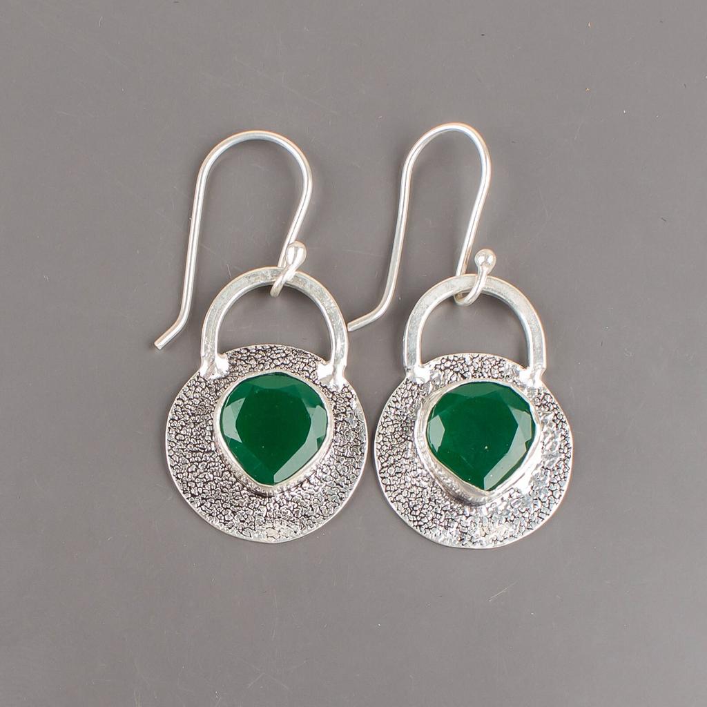 Green Onyx Gemstone 925 Sterling Silver Jewelry Handmade Dangle Earrings 1.30" EE-63-16