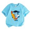 Kids Boys Girls 100% Cotton Crew Neck Short Sleeve T-Shirt, Cool Surfing Shark Cartoon Printed Casual Soft Breathable Summer Top for Children Daily We