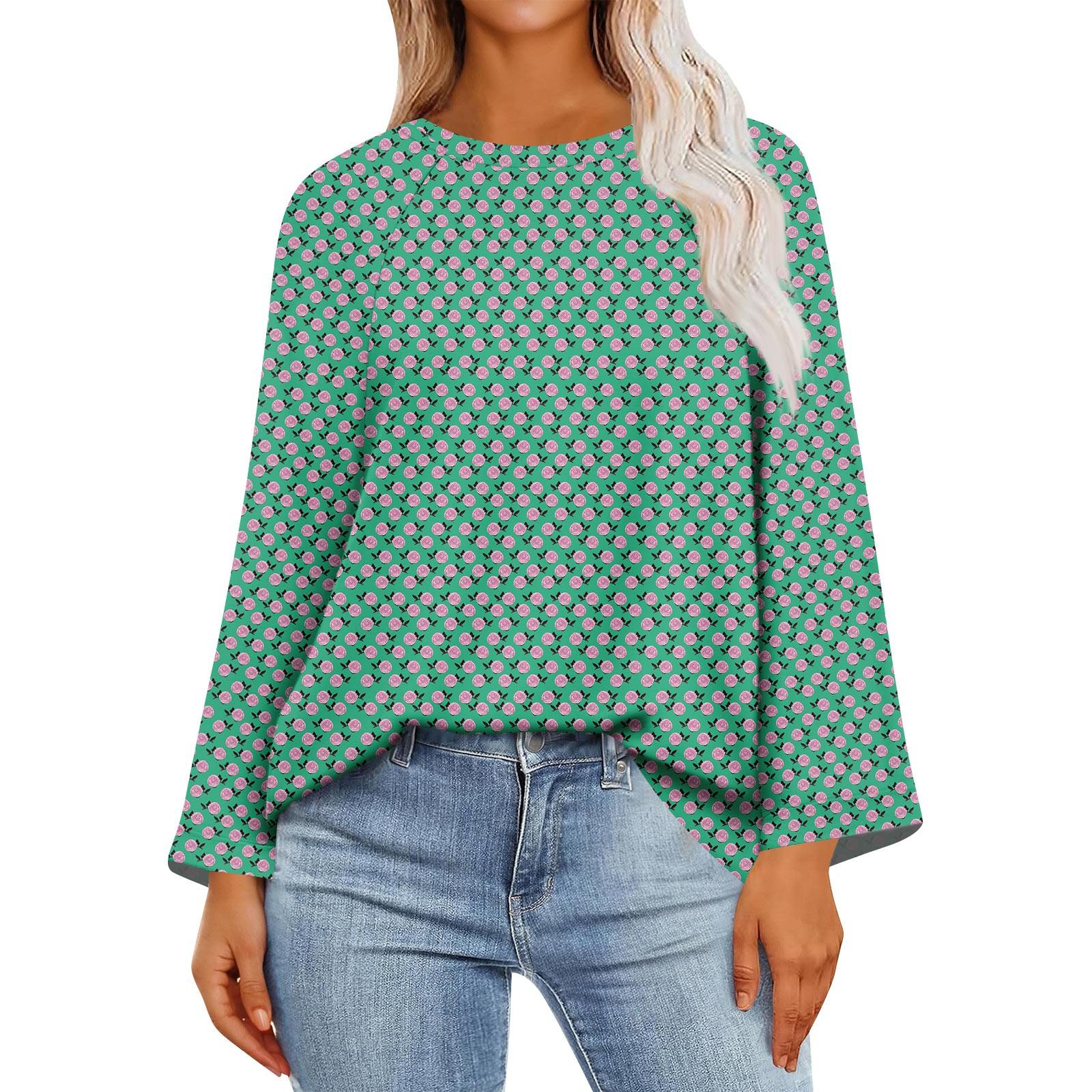 

Women s Long Sleeve Shirts Graphic Tees Casual Basic Tops Pullovers XL зелений