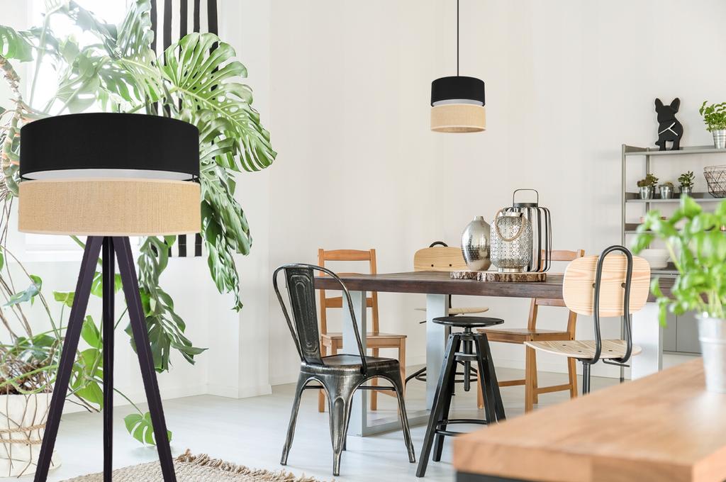 FLOOR LAMP TRIPOD WOODEN LAMPSHADE 45CM BLACK