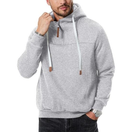Herren Winter Hoodie Reißverschluss Halboffen Stehkragen Einfarbig Locker Pullover Sport Top Elastische Bündchen Halten Warm Alltagskleidung