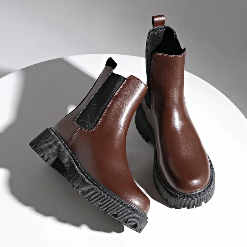 Fashion Round Toe Modern Boots Women 2024 High Quality Ladies Shoes Slip-on Women's Boots New Plus Size Solid Mid-Calf Boots