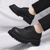 Fashion Black thick soled men's shoes Versatile minimalist design style Leisure Business Office Fashion Party height increasing shoes