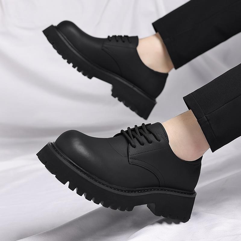 Fashion Black thick soled men's shoes Versatile minimalist design style Leisure Business Office Fashion Party height increasing shoes