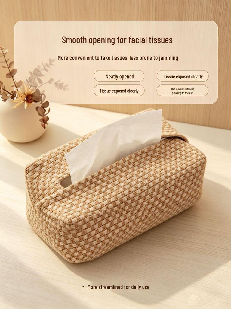 Muji-Style Japanese Cotton Linen Tissue Box with Creative Concave Design