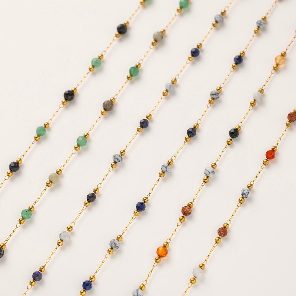 Colorful Crushed Natural Stone & Stainless Steel Necklace Chain for DIY Jewelry