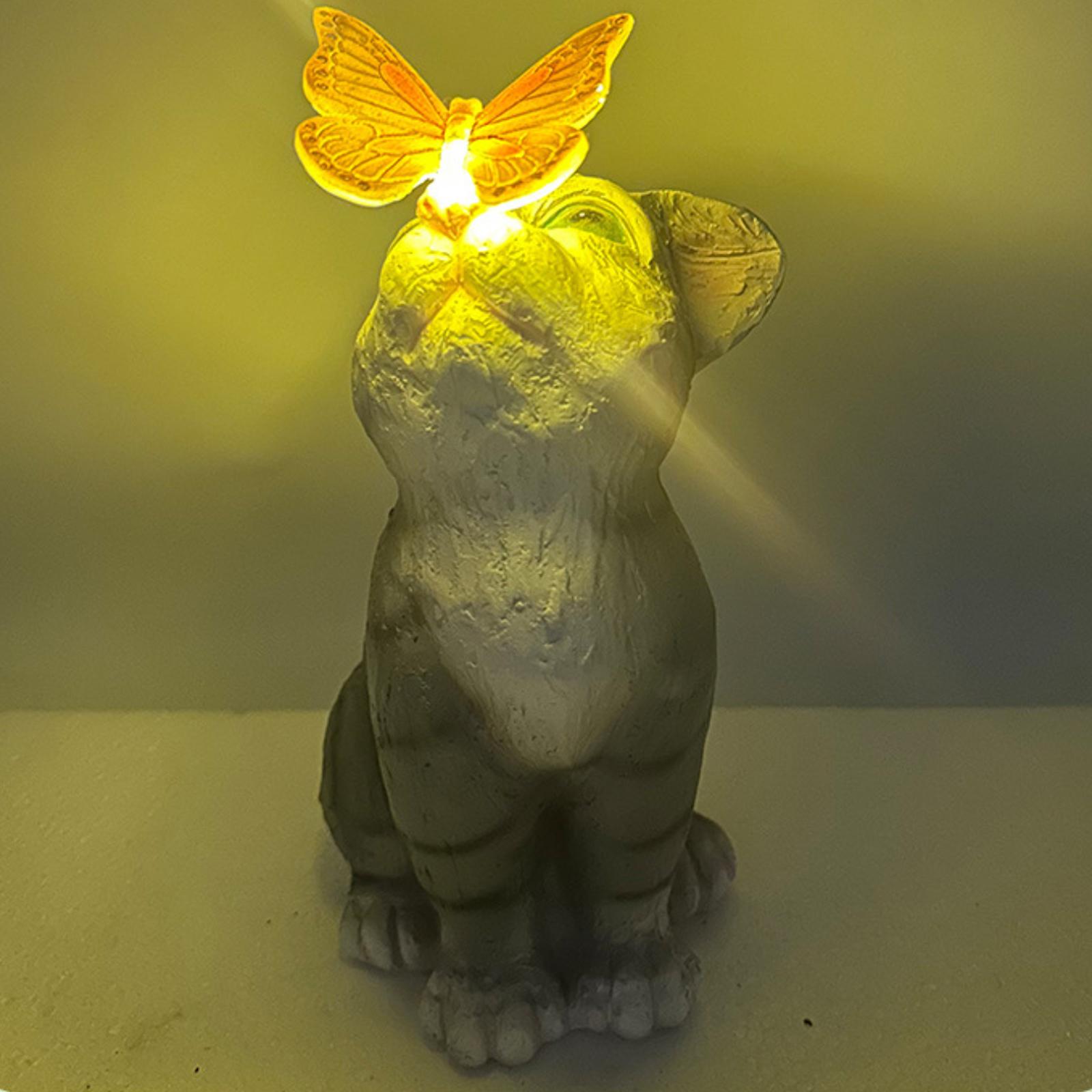 Solar-Powered Resin  Figurine Night Light Realistic Animal Sculpture Garden Decorative Ornament