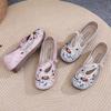 Retro National Style Hanfu Shoes Old Beijing Cloth Shoes Women's Shallow Mouth Breathable Ethnic Style Embroidered Shoes Comfortable Soft-soled Mother
