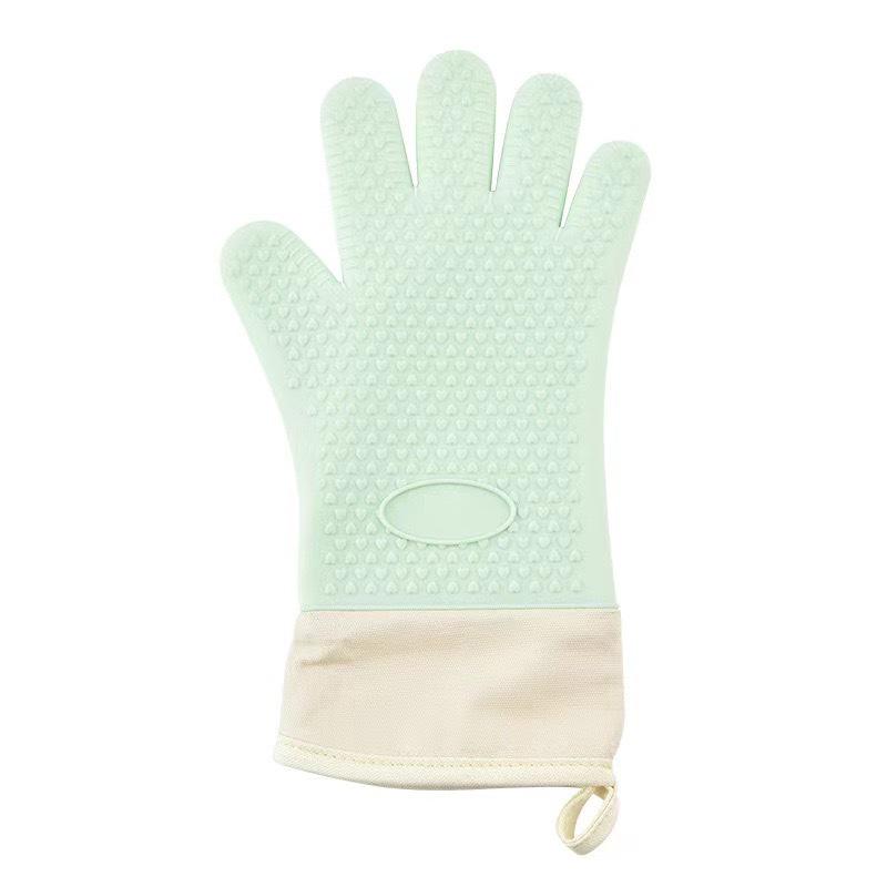 Heat-Resistant Silicone Oven Gloves - Anti-Scald, Waterproof, Flexible, Five-Finger Design for BBQ and Baking. 34cm Extra Long Five-Finger