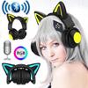 Căști de gaming cu LED, cu ureche de pisică, pliabilă, montată pe cap, Căști Bluetooth 5.0, căști fără fir adevărate cu microfon