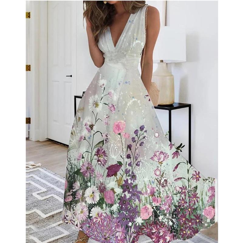 JPNTKY Damen Mode Sommer Frühling Ärmellos V-Ausschnitt Freizeitkleider