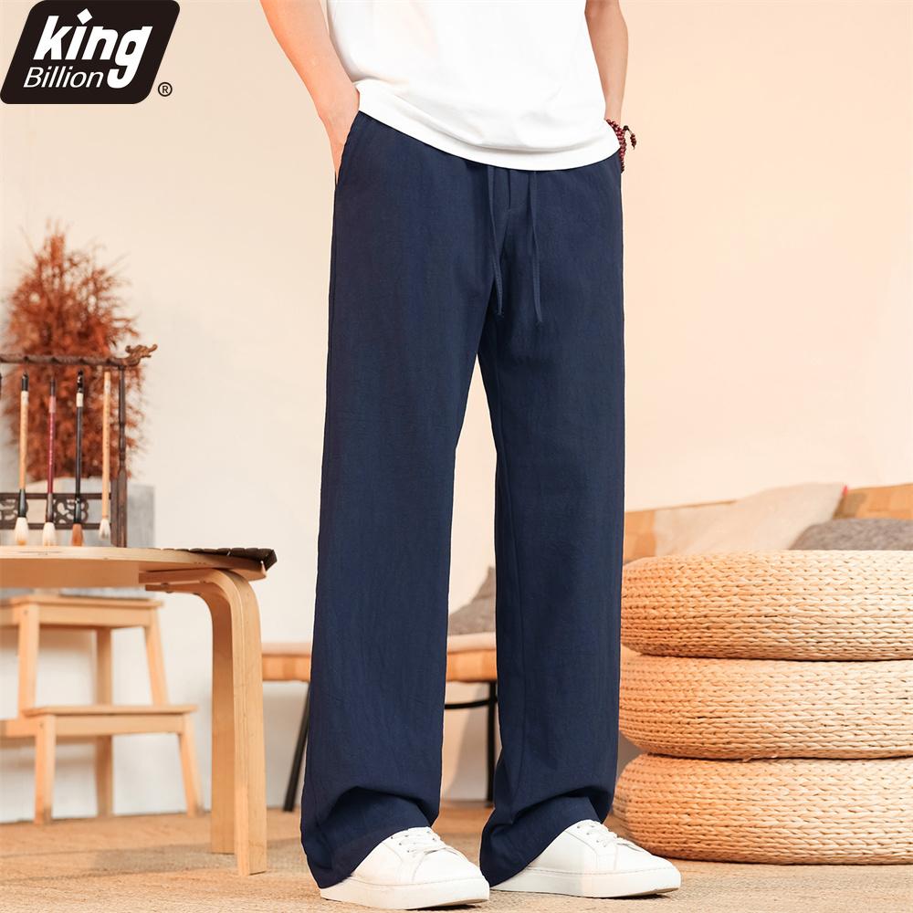 

Men s Linen Blend Drawstring Waist Pants - Loose Fit Straight Leg Casual Breathable Trousers for Daily & Leisure Wear in Black XXXL темно-синього кольору