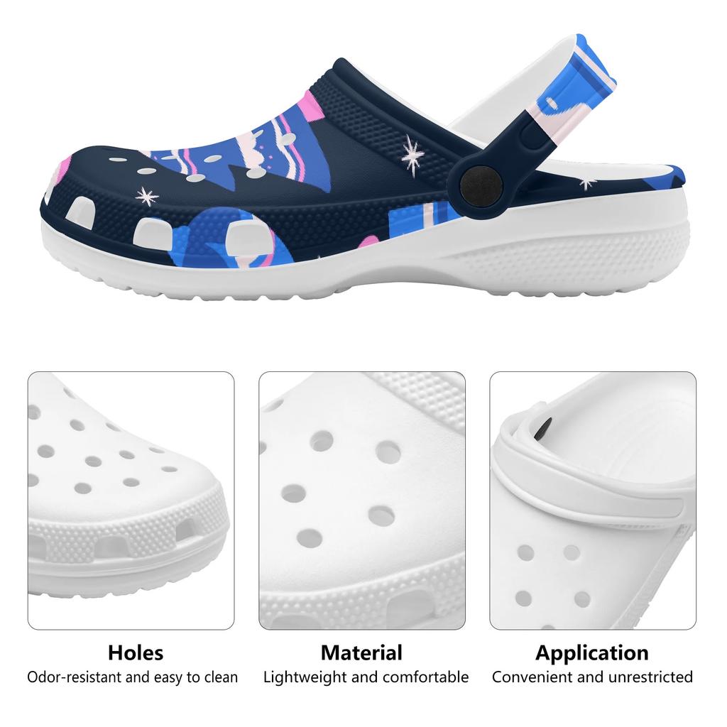 Unisex White Printed EVA Travel Clogs Breathable Soft Sole Slip On Travel Use Beach Garden Daily Walking Beach Sandals Home Use