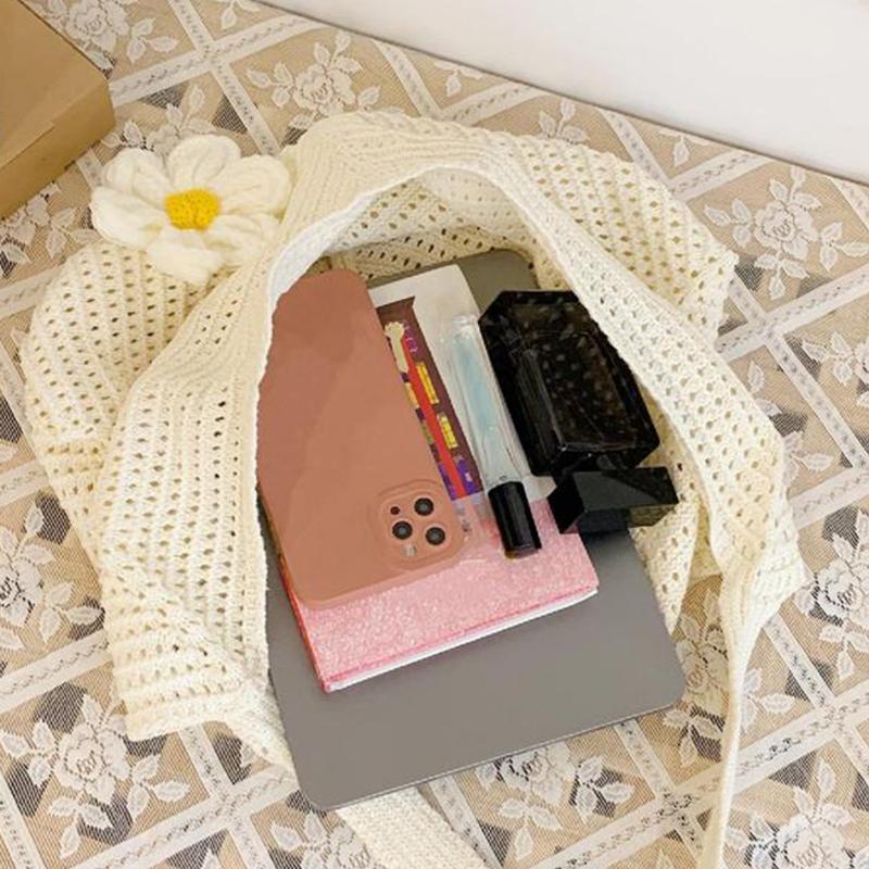 New Large Capacity Knitted Shoulder Bag Flower Summer Beach Leisure Vacation Beach Bag Women's Daily Shopper Totes