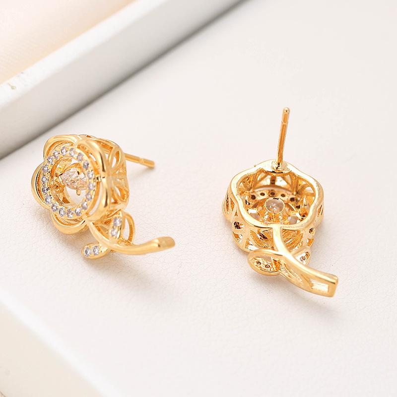 Korean Dongdaemun Sunflower Sterling Silver Rhinestone Earrings
