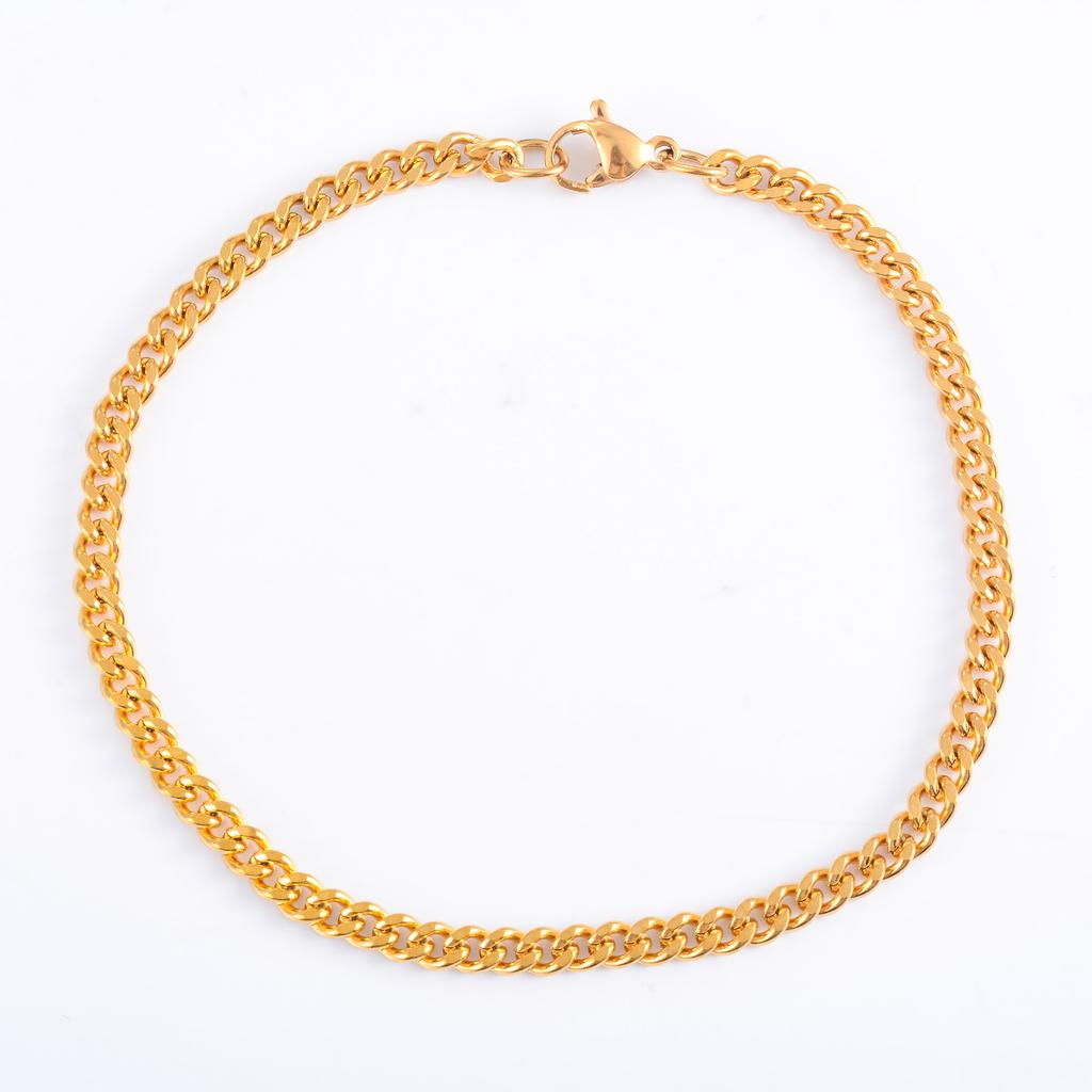 Men's Women's Gold Color Plated Stainless Steel Cuban Link Chain Bracelet for Hand Anklet High Quality Metal Wristband Jewelry
