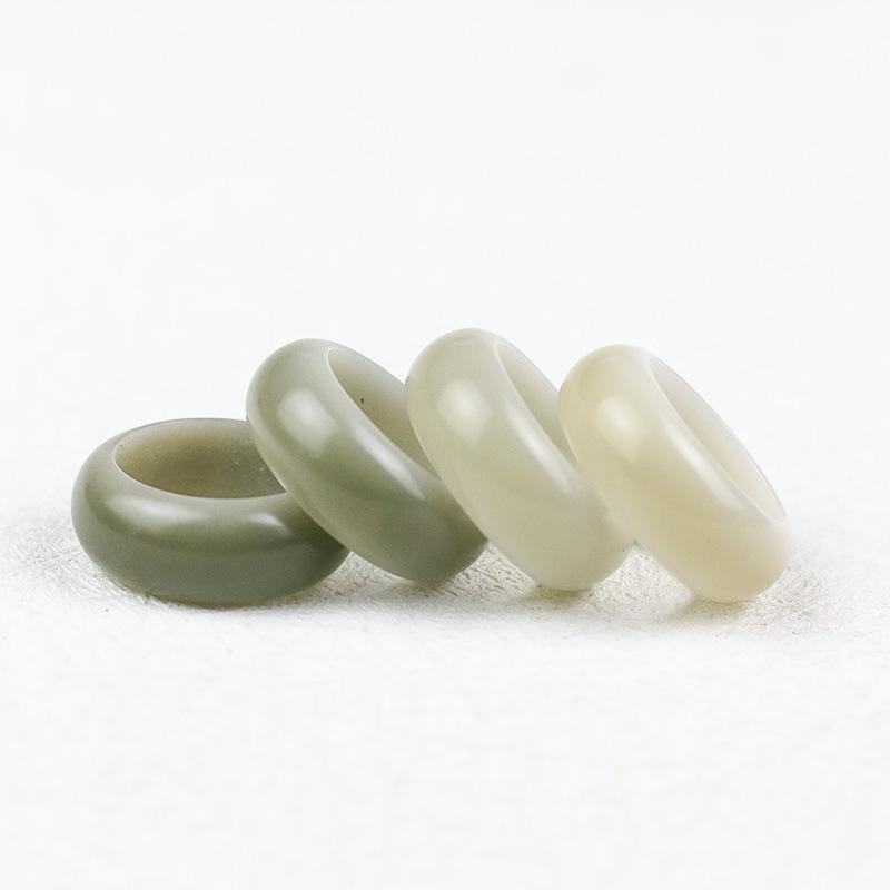 Natural White Jade Bodhi Root and Seed Bracelet with Floating Green Ring Beads - Buddhist Wenwan DIY Accessory.