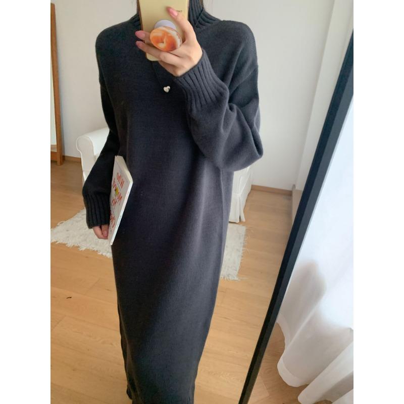 Simple temperament long style with coat knitted primer dress women's loose and lazy inside with turtleneck sweater skirt