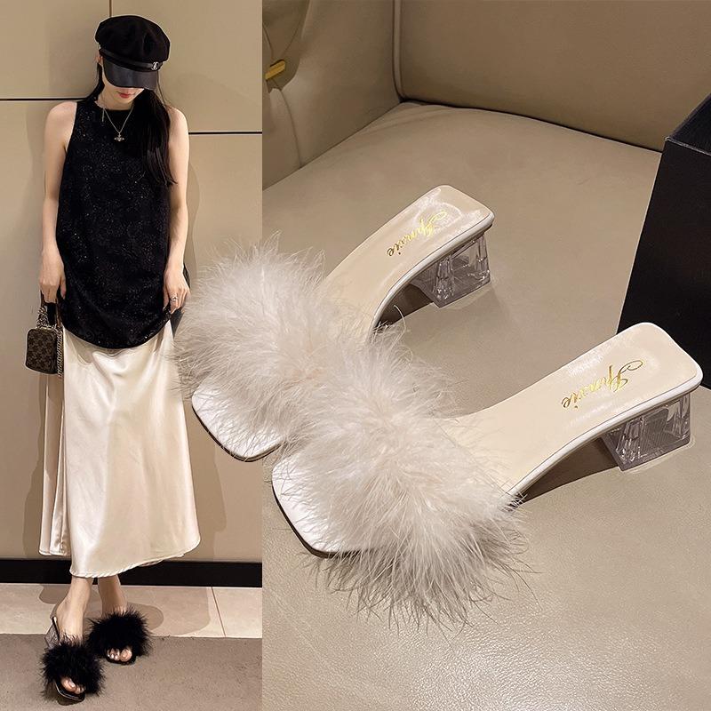 

New Style Slippers Women s Shoes Thick-heeled One-shoulder Flip-flops High-heeled Flip-flops 35 чорний