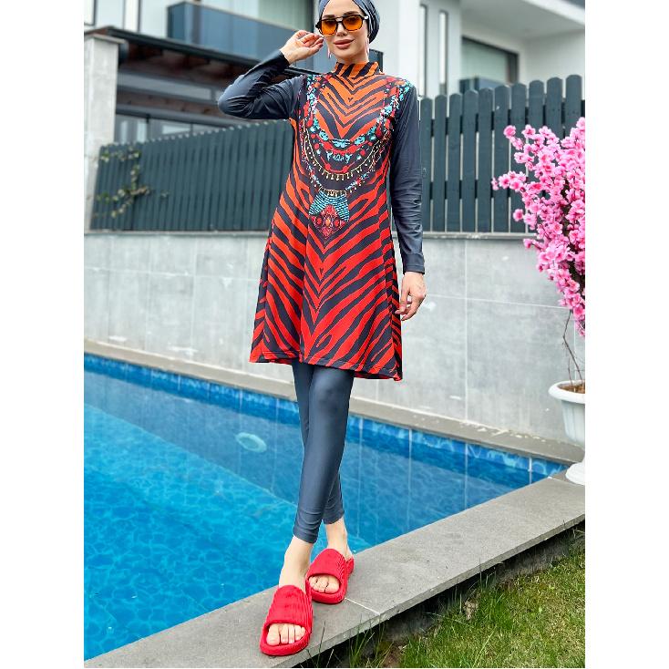 

Комплект з золотим ланцюжковим принтом листя банана. Пристойний мусульманський жіночий купальник для відпочинку на морі з повним покриттям. Пляжний одяг. Комплект купальника буркіні. (Без хустки) 5XL зелений