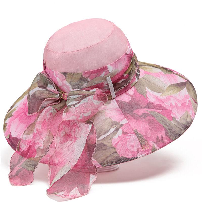 

Шляпа женская летняя большая карнизная солнцезащитная козырек УФ-защита уличное солнце шляпа мода M_56-58cm_ роза розовый