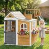 Outdoor Wooden Playhouse for Children, Door, Windows, 3 Flower Boxes, Yellow