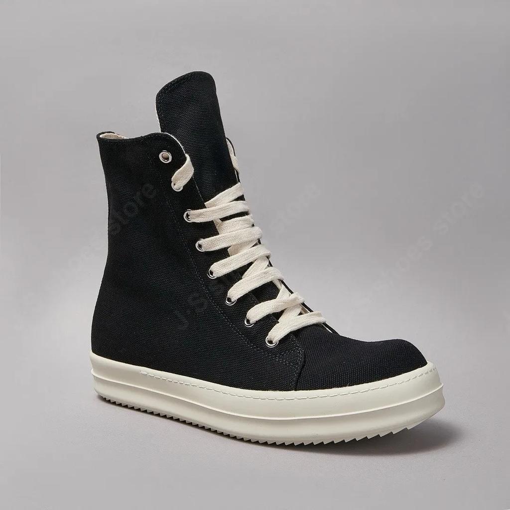 R-o Retro Black Canvas Boots Men Casual Shoes Women Sneaker Classic Design High Top Shoe Lace Up Zipper Ankle Boot Sneakers