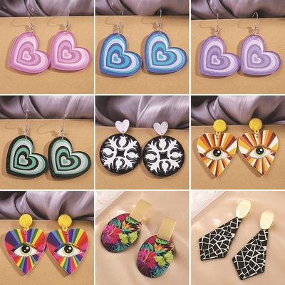 Florale Graffiti Acryl Ohrringe Liebe Geometrische Ohrringe Vintage Bohemian Runde Steckerohrringe