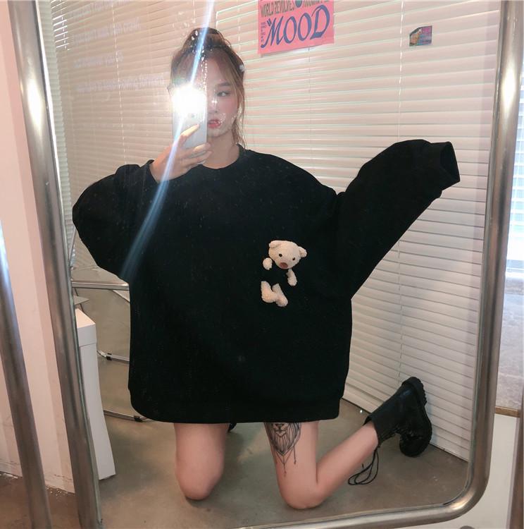 Autumn 2026 Korean Harajuku Bear Oversized Hoodie - Women's Long Sleeve Fashion