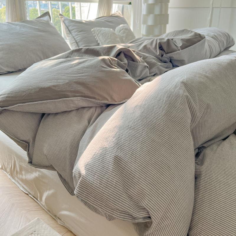 Striped Duvet Cover Set Quilt Set Ins Nordic Grey Bed Set Of Four Pieces, Home Luxury Bedding Set Bed Sheets