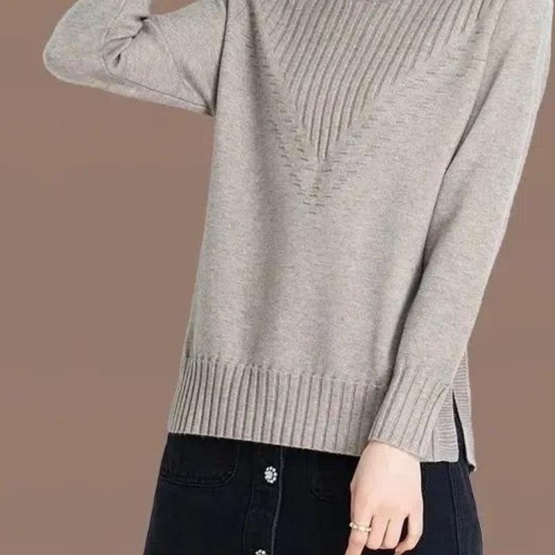 Women's Autumn and Winter Solid Color Knitted Sweater Women's Pullover Korean Version Versatile Short Sweater Top