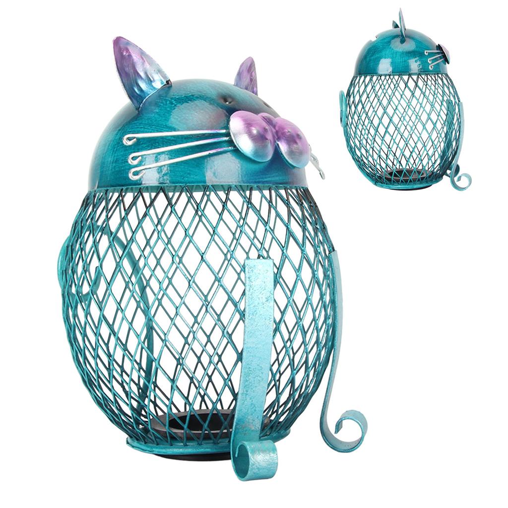 Metal Cat Coin Piggy Bank for Adults Visible Handcrafted Cute Animal Money Bank with Bottom Cover