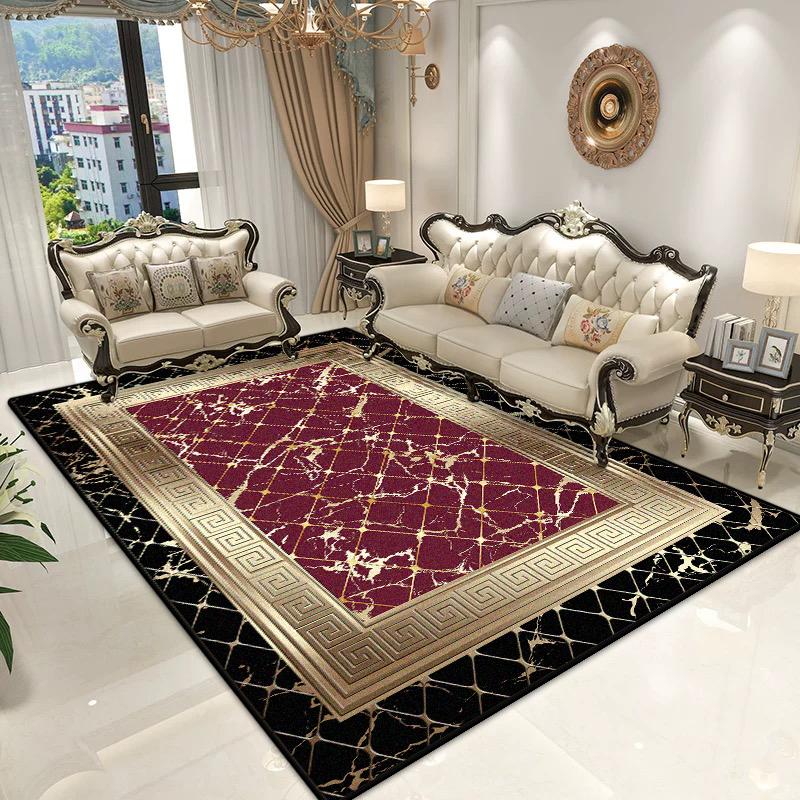 Chinese Style Luxury Living Room Carpet Golden Geometry Sofa Area Washable Rugs Bedroom Decoration Aesthetic Non-slip Floor Mat
