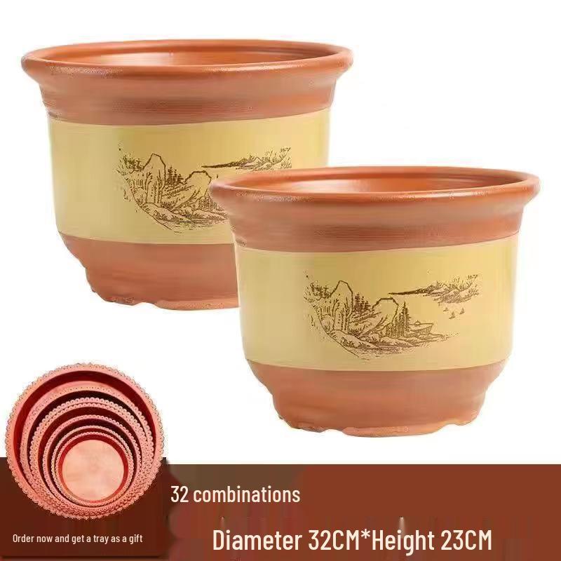 Extra Large Ceramic Clivia Terracotta Flower Pot - Breathable Purple Clay Bonsai Planter with Free Shipping