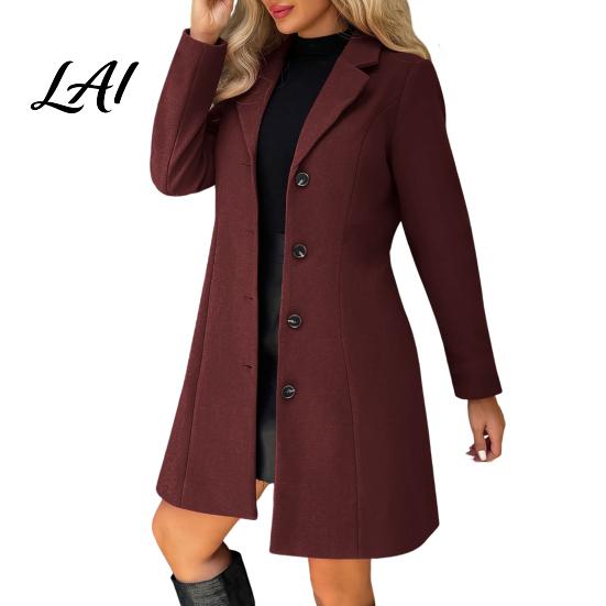 Single Breasted Coats Notch Lapel Collar Long Coat for Women Sleeves Women Casual Blazer Jacket Slim Fit Solid Color Outerwear Fall Winter Jacket
