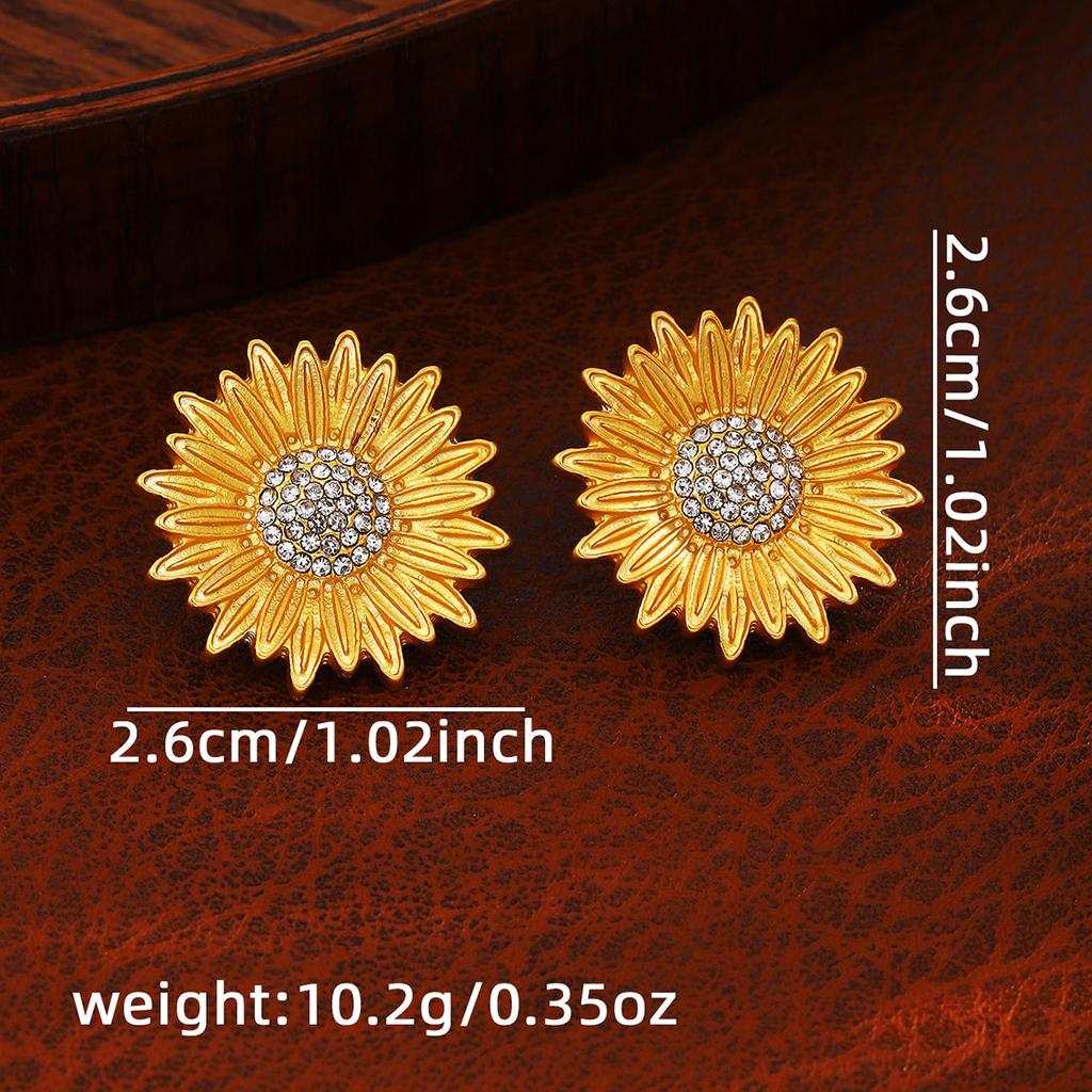 Minimalist Design Zircon Earrings with Sunflower Charm, Vintage and Retro Style for Women