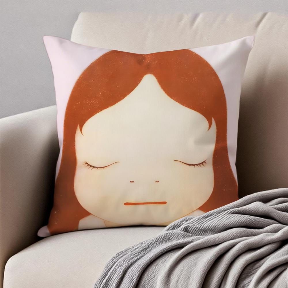 Whimsical Cute Japanese Art YYoshitomo Nara Cushion Cover Pillowcase Antidustmite Invisible Zipper Short Plush Sofa Cushion