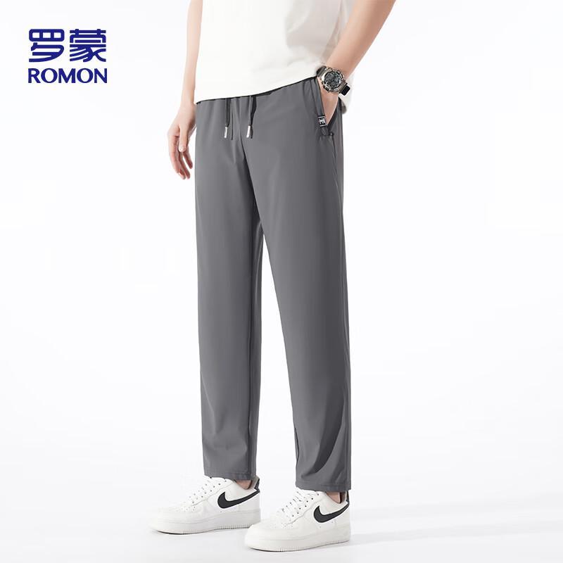 ROMON Men's Summer Thin Ice Silk Straight-Leg Casual Pants