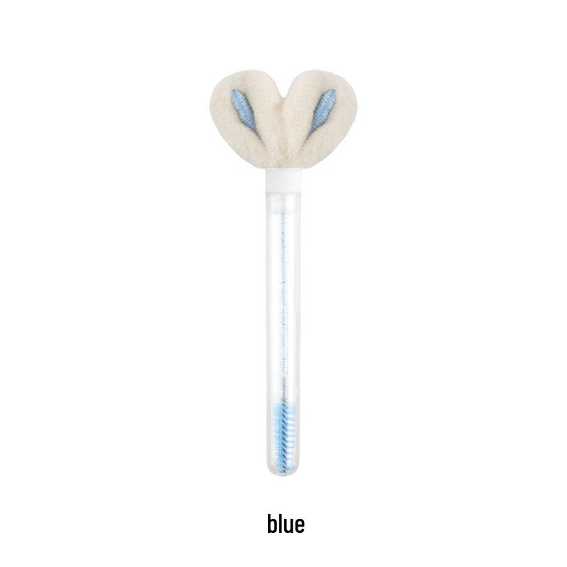 Gold Buckle Pompom Eyelash & Eyebrow Brush with Crystal Rod and Rabbit Ear Comb