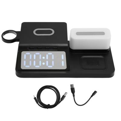 Multifunctional Alarm Clock Wireless Charger with Night Light Calendar for Phone Watch Earphone