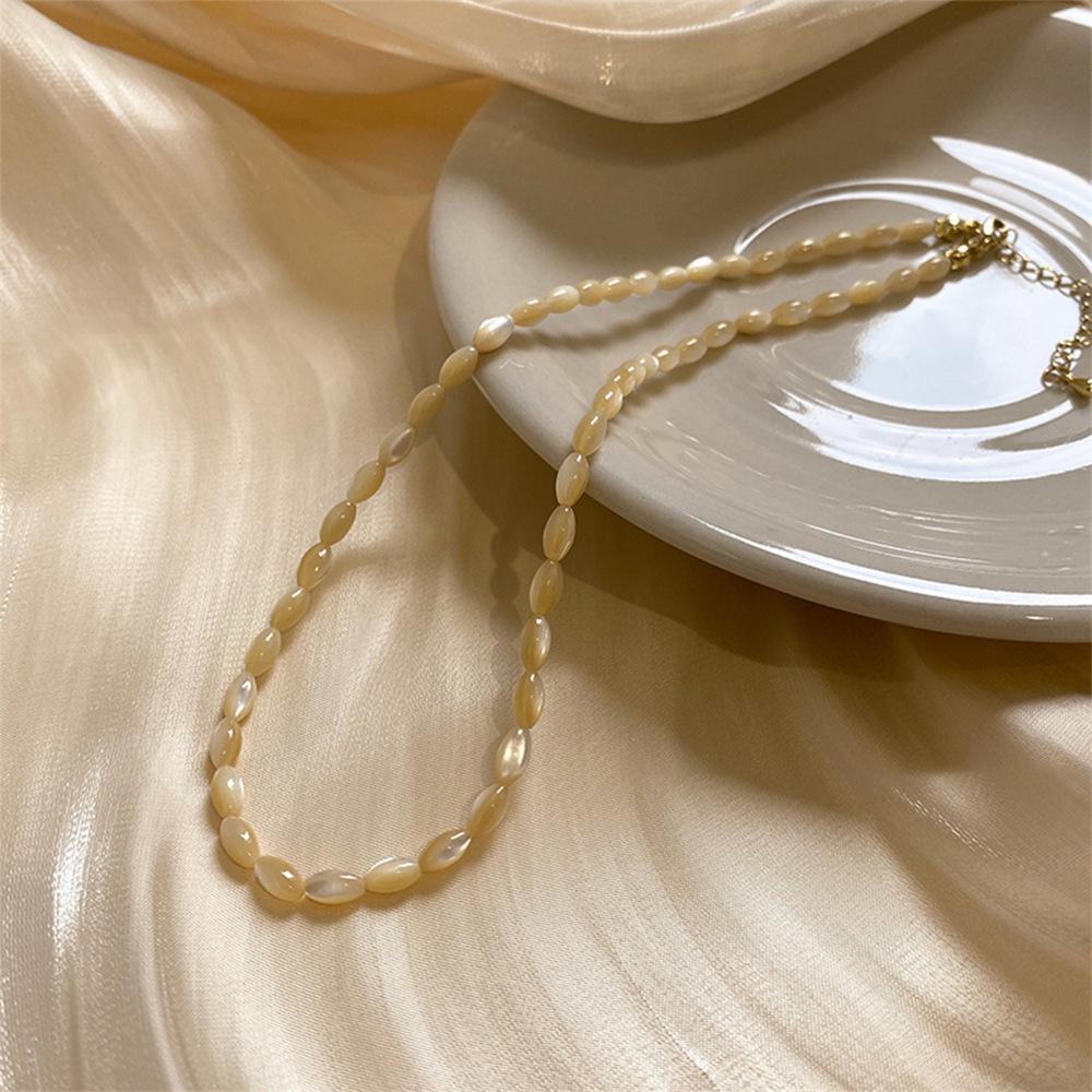 Sweet and cool dopamine color beaded necklace female summer design collarbone chain cold wind pearl neck chain